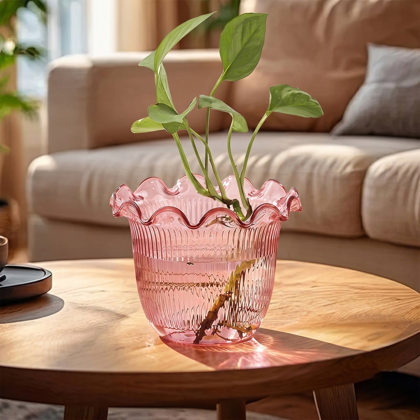 Decorative ruffled flower pot planter by Wukusy with floral design, suitable for home table or plant decor, single piece.