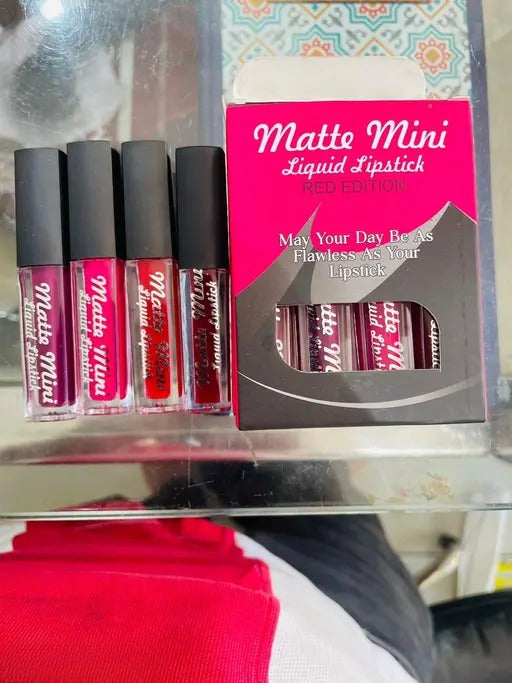 Set of four Drpshippr matte mini liquid lipsticks in various shades, perfect for a versatile beauty and personal care look.
