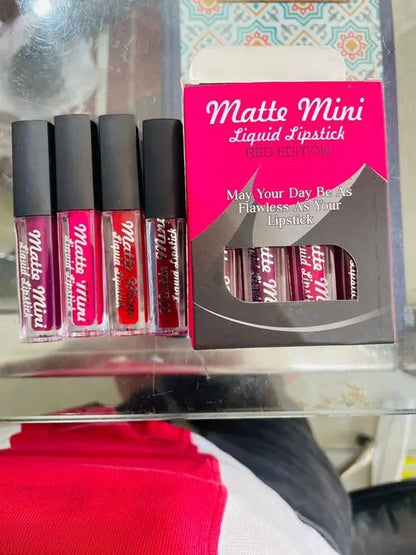 Set of four Drpshippr matte mini liquid lipsticks in various shades, perfect for a versatile beauty and personal care look.