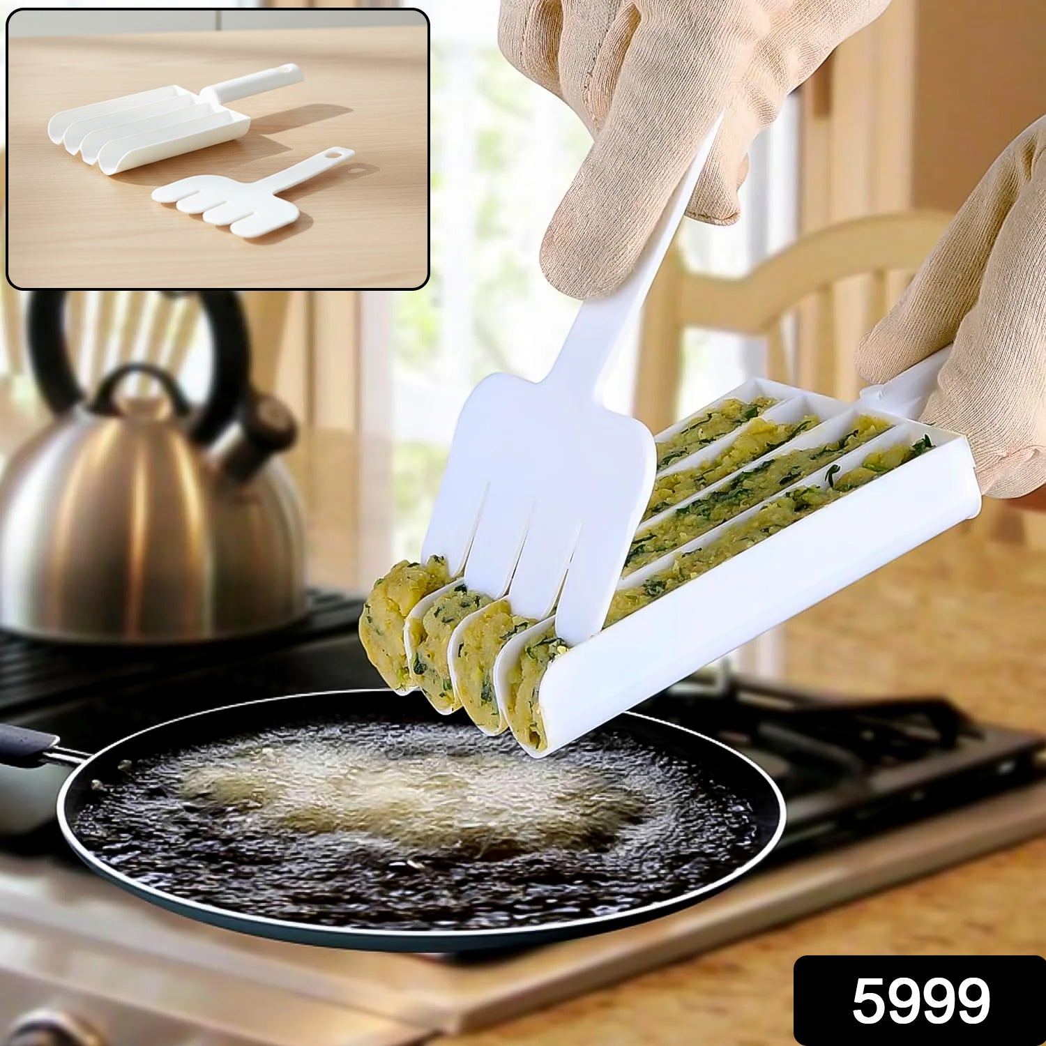 Wukusy manual food slicing and frying press tool set, featuring stainless steel blades and handles for even slicing and pressing.