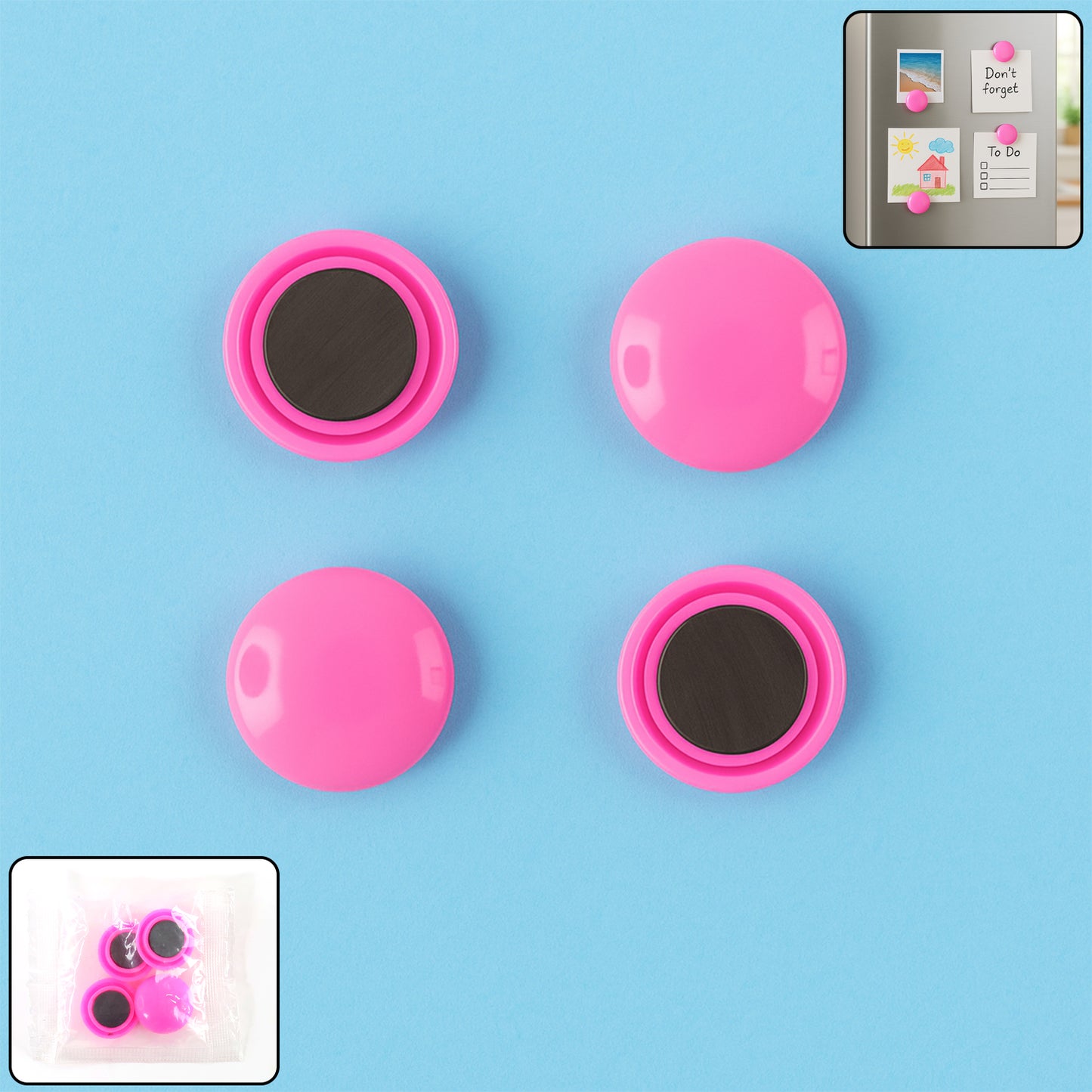 Set of four round Wukusy fridge magnets for home improvement, featuring colorful, functional magnetic design on a white background.