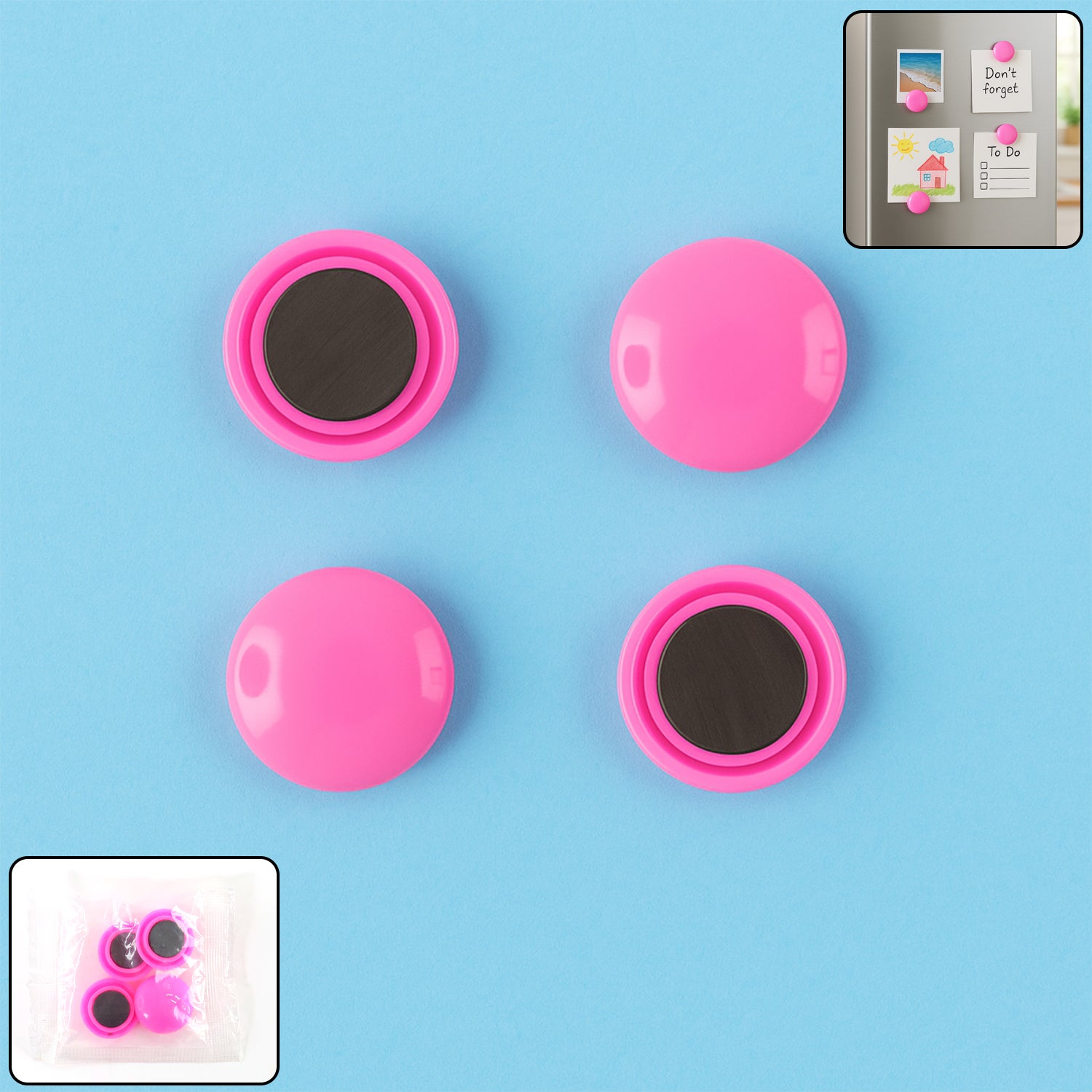 Set of four round Wukusy fridge magnets for home improvement, featuring colorful, functional magnetic design on a white background.