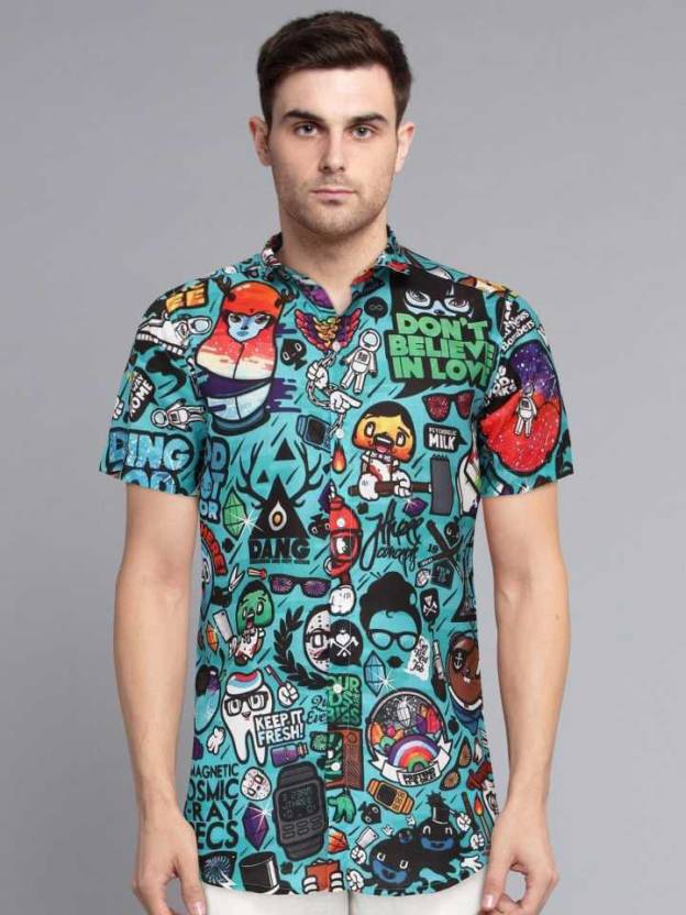 Men's boxy fit casual shirt from Drpshippr with self-designed pattern, short sleeves, and relaxed fit for everyday wear.