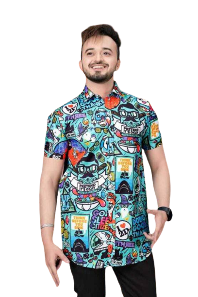 Men's boxy fit casual shirt from Drpshippr with self-designed pattern, featuring a relaxed fit and stylish collar.