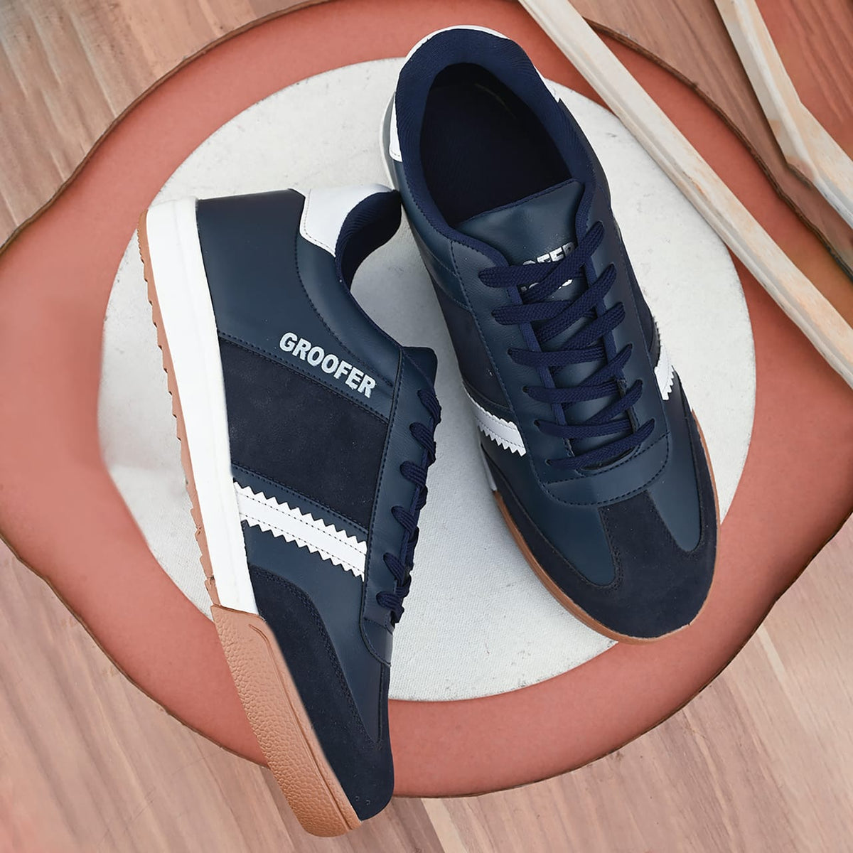 Men navy blue Zinger Scobie leather football shoes by Drpshippr, featuring sporty design and durable leather construction.