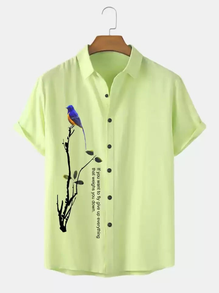Men's regular fit printed casual shirt with cut-away collar from Drpshippr, showcasing a stylish design and comfortable fit.