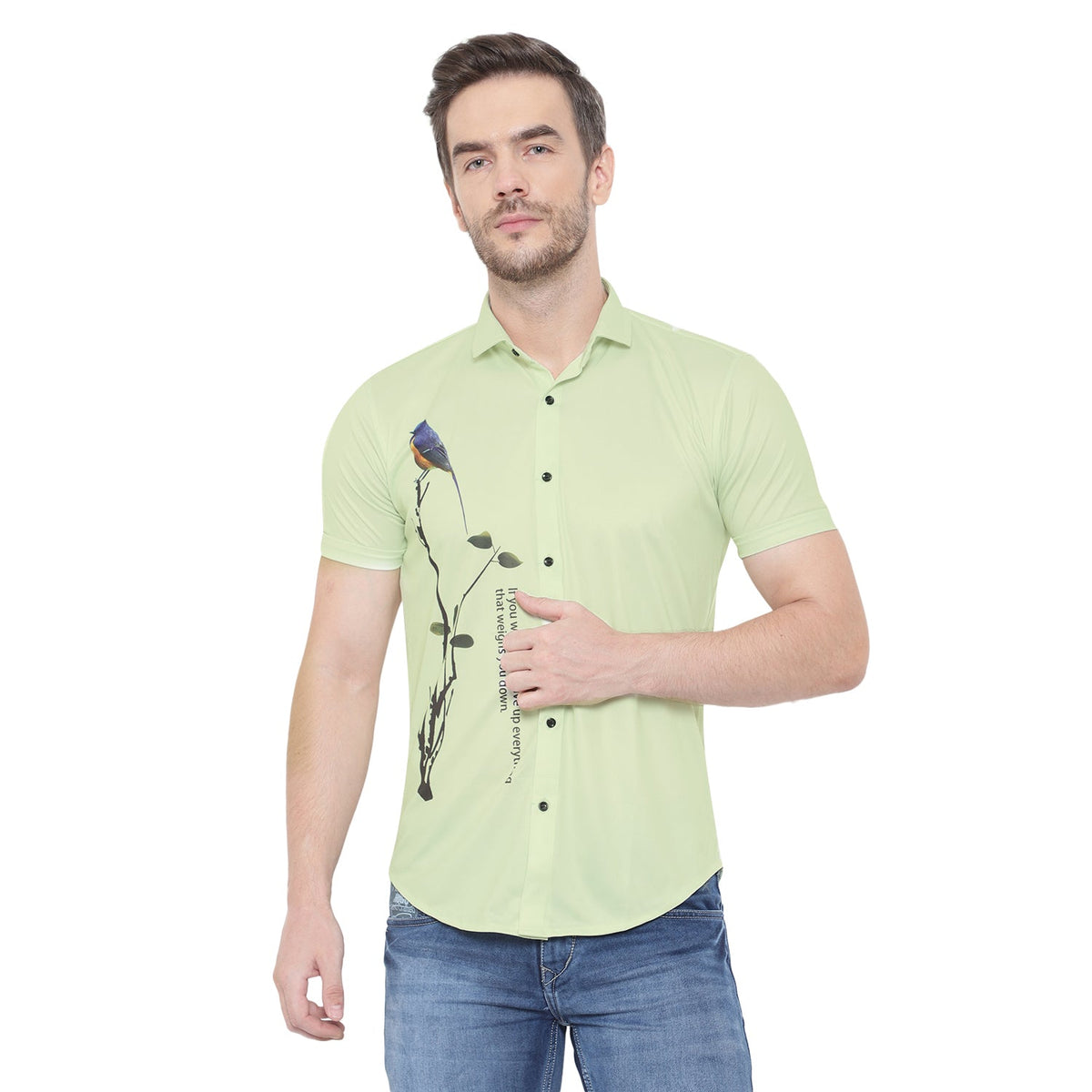 Men's regular fit printed casual shirt with cut-away collar from Drpshippr's Men Collection, featuring a stylish and comfortable design.
