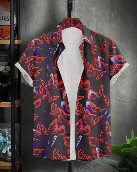 Men's regular fit printed casual shirt with cut-away collar from Drpshippr, showcasing a stylish and comfortable design.