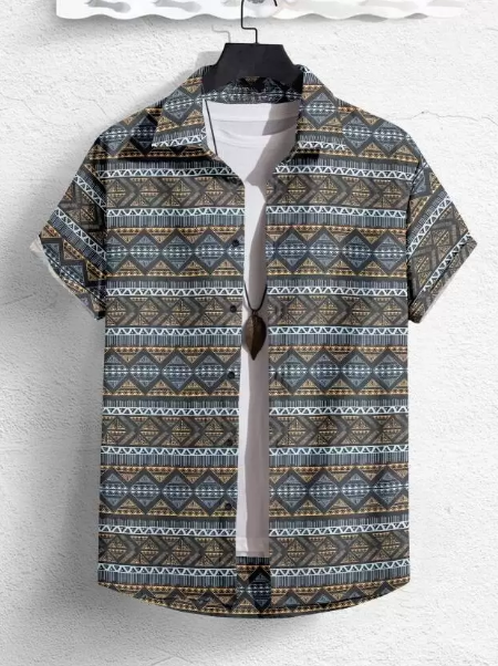 Men's regular fit printed casual shirt with spread collar from Drpshippr, featuring a stylish pattern and comfortable fit.