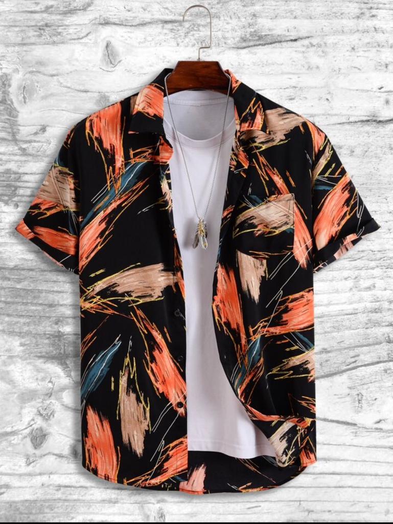 Men's casual printed regular fit spread collar shirt from Drpshippr, showcasing a stylish, comfortable design with vibrant patterns.