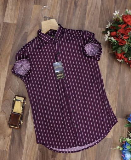 Men's regular fit striped party shirt with ribbed collar from Drpshippr, showcasing a stylish, casual design with bold stripe patterns.