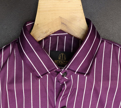 Men's regular fit striped party shirt with ribbed collar from Drpshippr Men's Collection, casual style with vibrant stripe pattern.