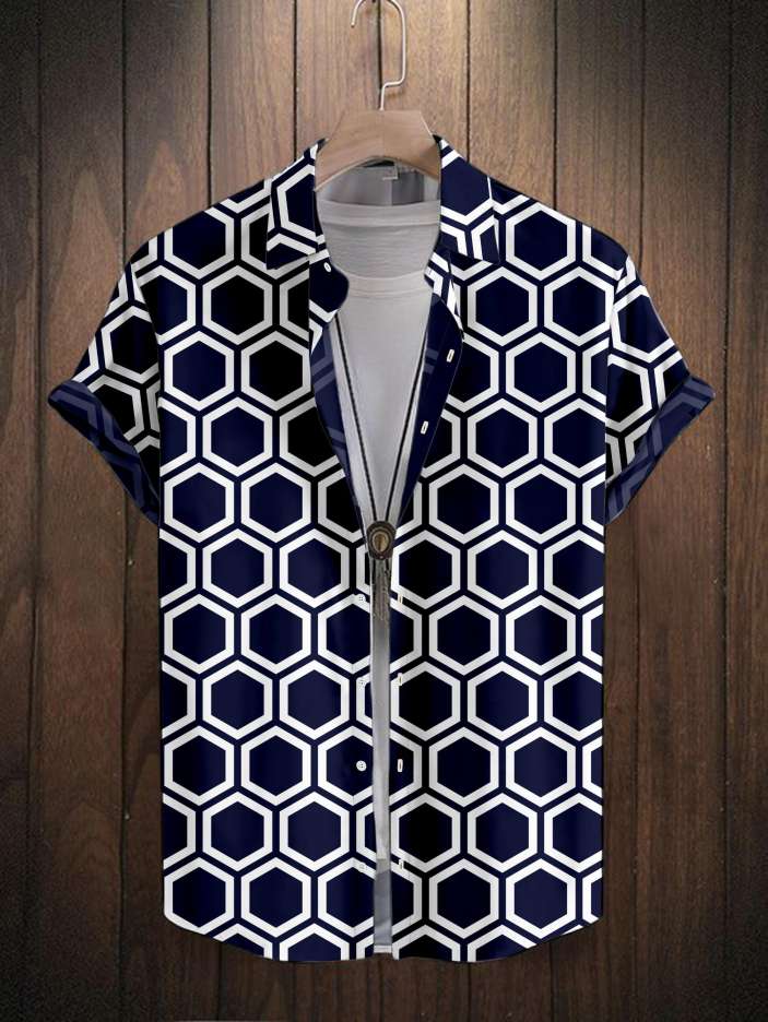 Men's slim fit printed casual shirt with spread collar from Drpshippr, featuring stylish pattern and tailored fit.