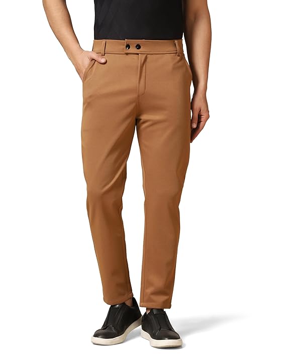 Men's casual brown pants by Seasons, regular fit with a relaxed style, shown on a model in a natural pose.