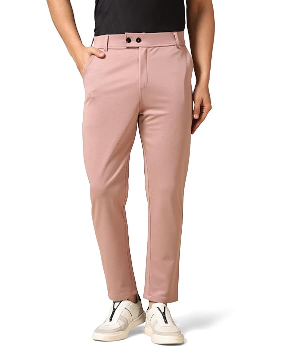 Men's casual pink pants by Seasons, featuring a relaxed fit and comfortable fabric, shown on a model.
