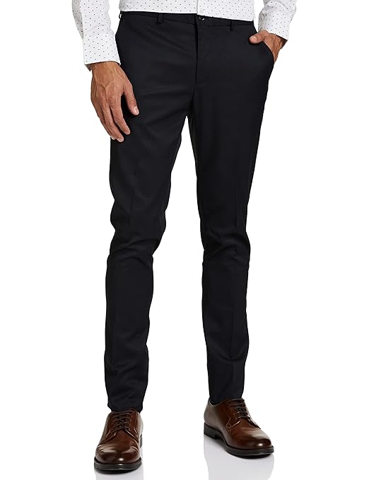 Men's dark navy stretchable formal pants by Seasons, shown with a tailored fit and smooth fabric.