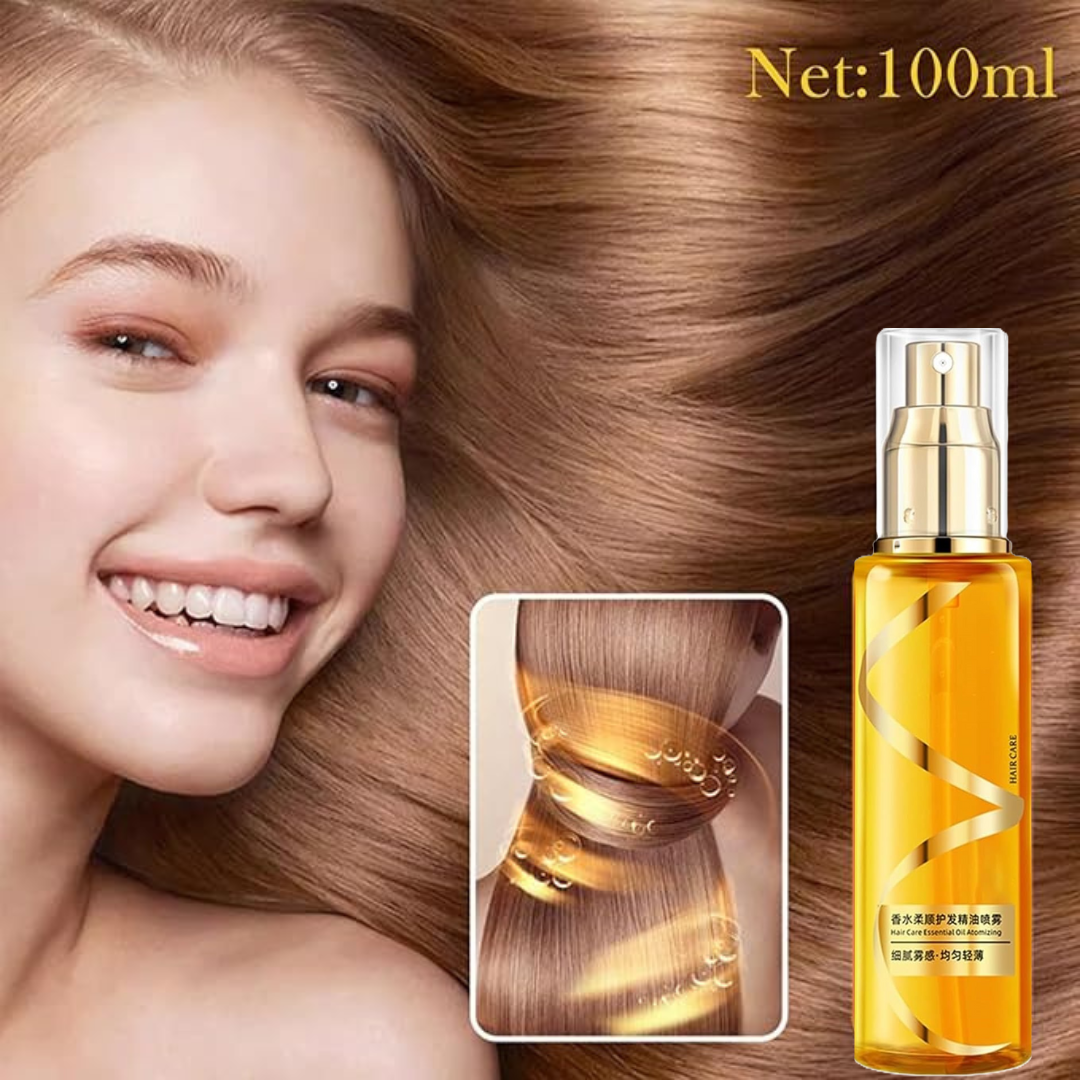 Drpshippr men's and women's moisturizing silky hair oil perfume spray, hair care essential oil in a clear spray bottle.