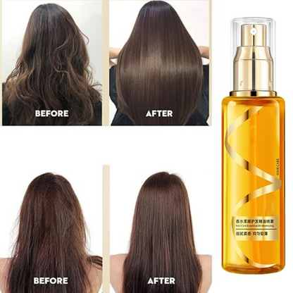 Men’s and women’s moisturizing silky hair oil spray by Drpshippr, featuring a sleek bottle with clear liquid for hair care.