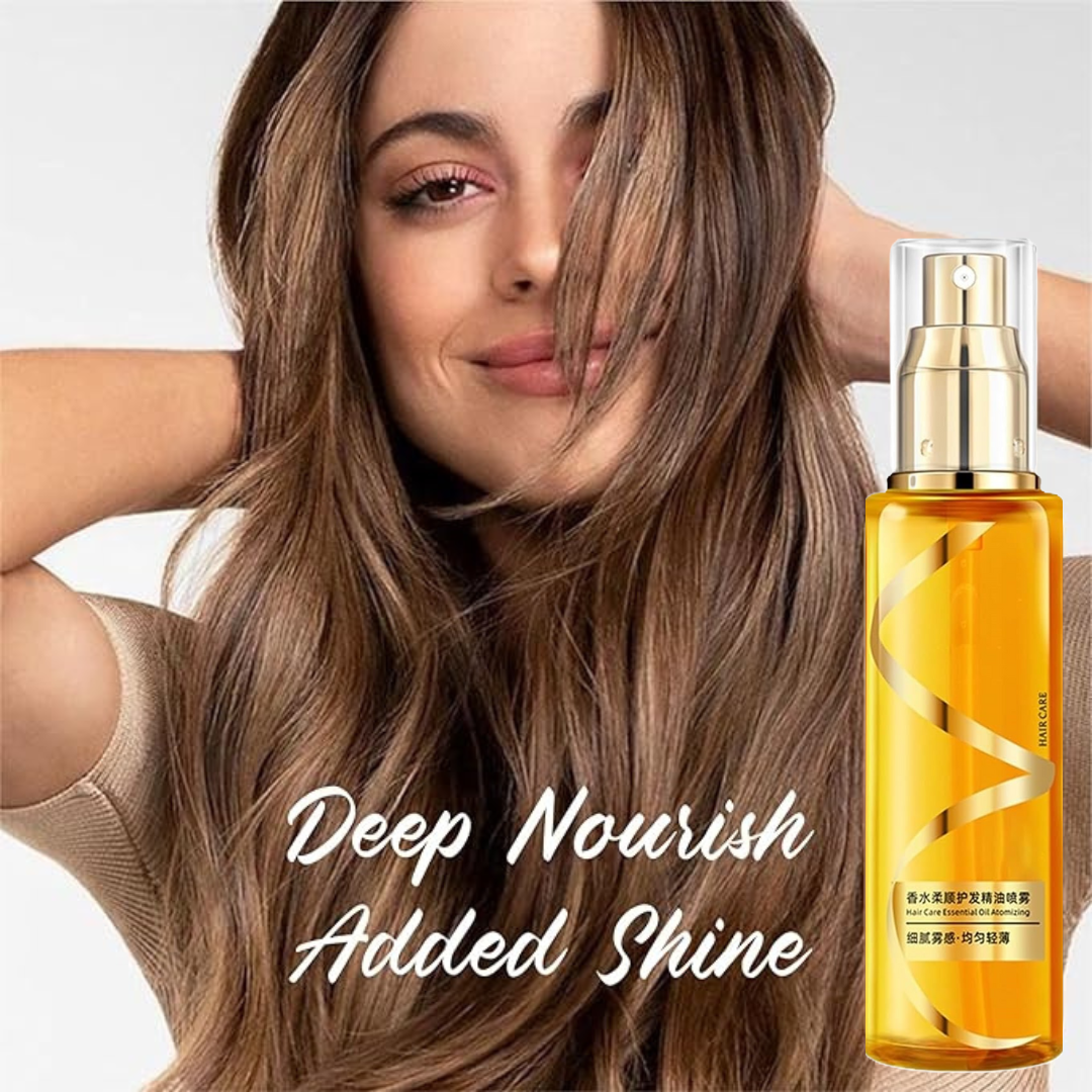 Men's and women's moisturizing silky hair oil spray from Drpshippr, a nourishing hair care essential oil for glossy, smooth hair.