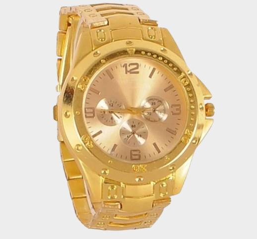 Men's golden stainless steel watch from Drpshippr men's collection, featuring a sleek design and gold-toned metal bracelet.