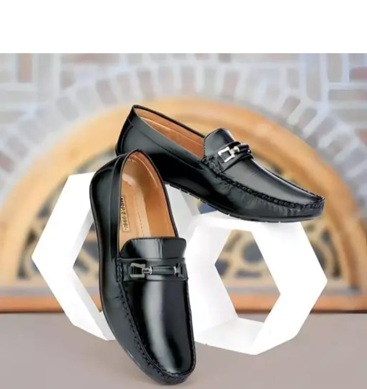 Men's black faux leather driving penny loafers and boat shoes from Drpshippr, featuring classic slip-on style and stitching details.