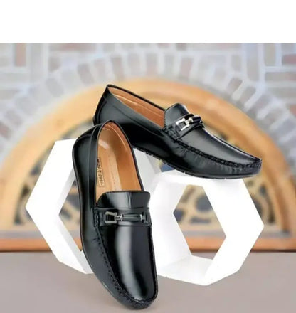 Men's black faux leather driving penny loafers and boat shoes from Drpshippr, featuring classic slip-on style and stitching details.