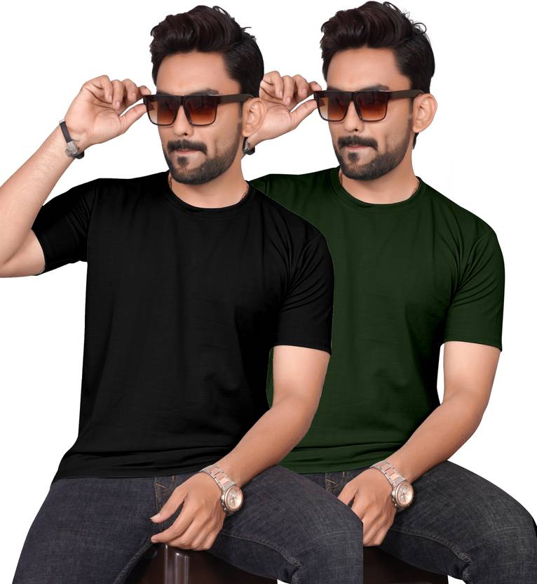 Pair of men's plain round neck half sleeve T-shirts from Drpshippr, in a pack of two, showcasing casual everyday style.