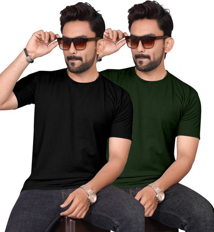Pair of men's plain round neck half sleeve T-shirts from Drpshippr, in a pack of two, featuring classic casual design.