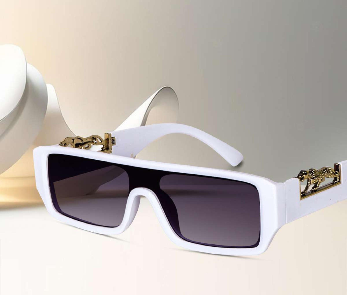 Men's white sunglasses from Drpshippr Men's Collection, featuring sleek white frames and dark tinted lenses.