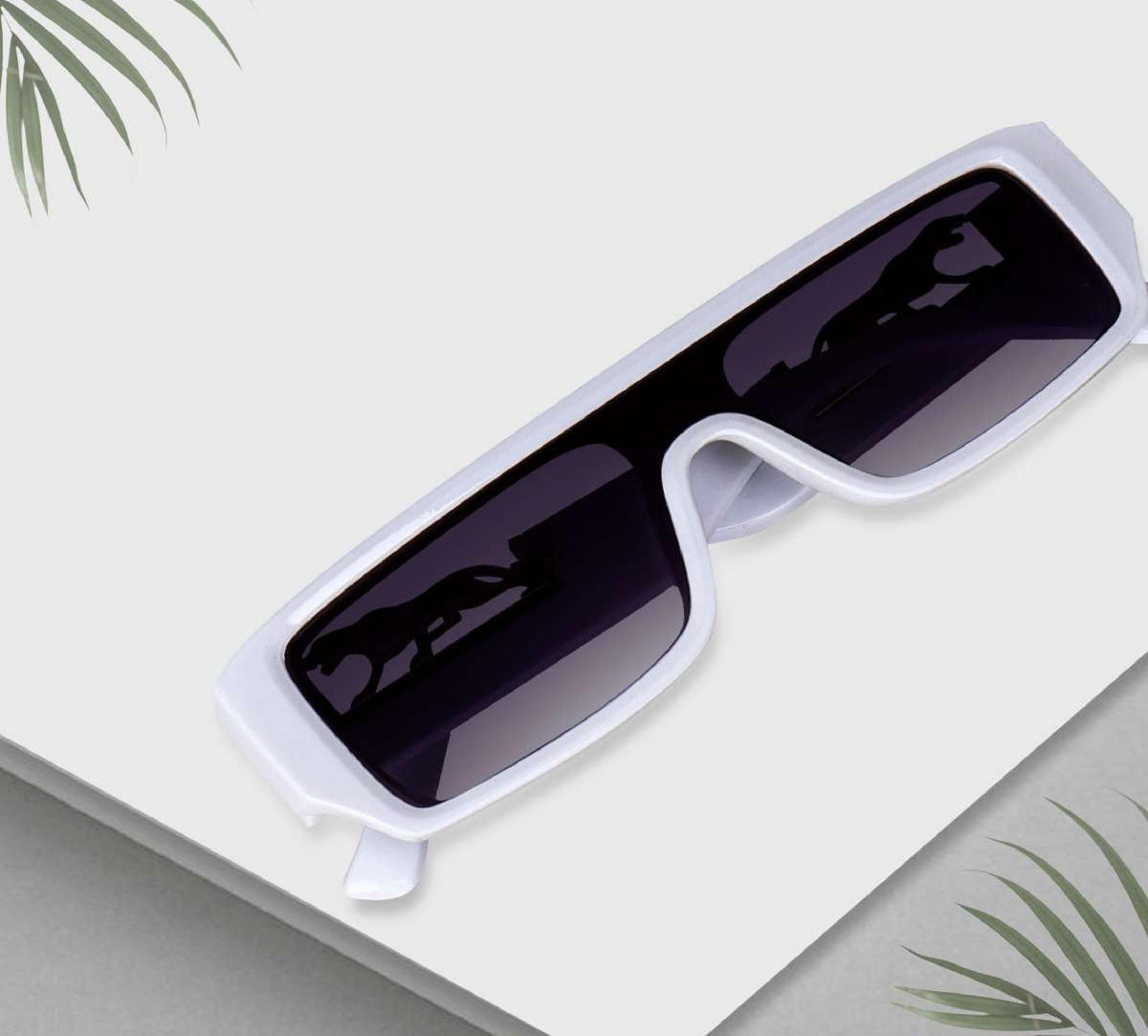 Men's white sunglasses from Drpshippr Men's Collection, featuring sleek frame and tinted lenses, front view.