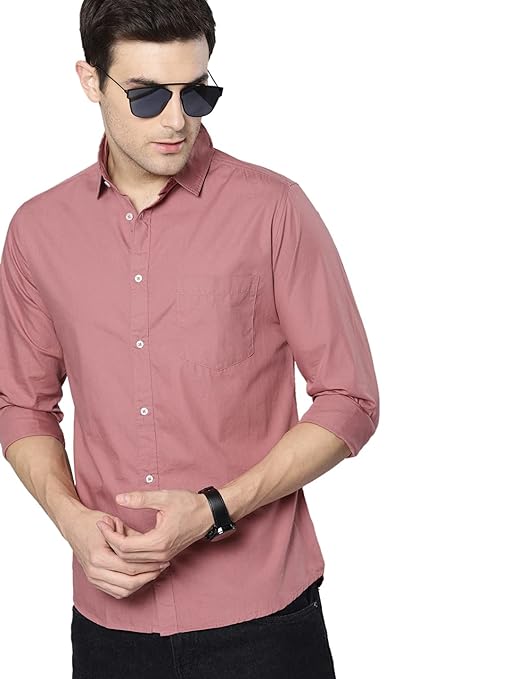 Men's dusty pink cotton casual shirt from Seasons, featuring a classic fit and button-down front.