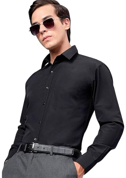Men's classic blue formal shirt by Seasons, solid long-sleeve shirt for men, with a pointed collar and button front.
