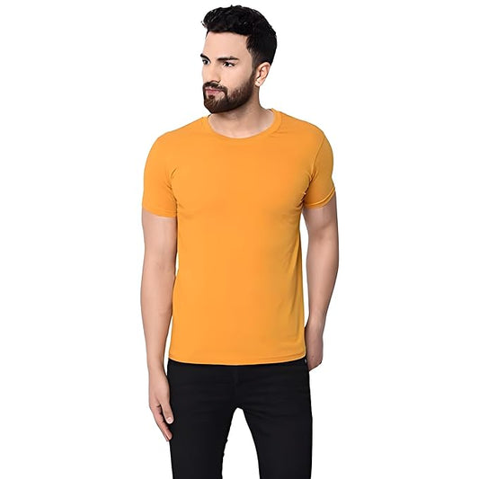 Men's plain yellow cotton T-shirt from Seasons, casual short-sleeve T-shirt with a round neckline.