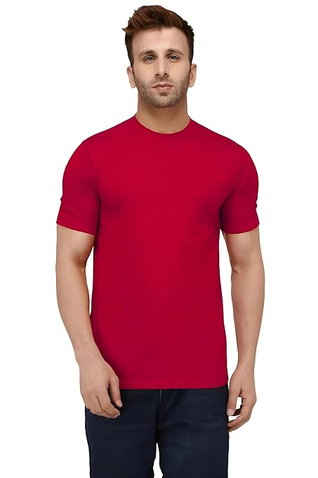Men's plain red cotton T-shirt from Seasons, showcasing a comfortable fit and classic crew neckline.