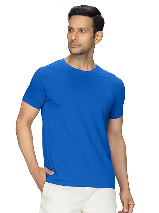 Men's regular fit royal blue T-shirt by Seasons, casual style with short sleeves and crew neckline.