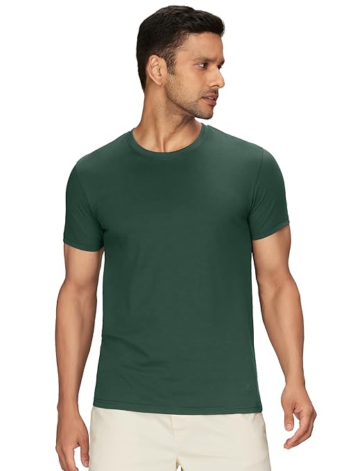 Men's regular fit pine-colored T-shirt by Seasons, made from soft fabric, shown on a mannequin with short sleeves and round neckline.