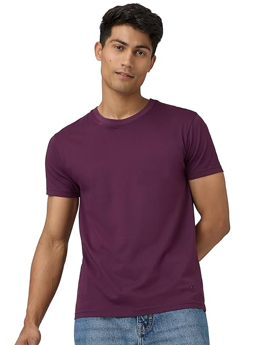 Men's regular fit plum red T-shirt from Seasons, made of soft fabric, with a classic crew neck and short sleeves.