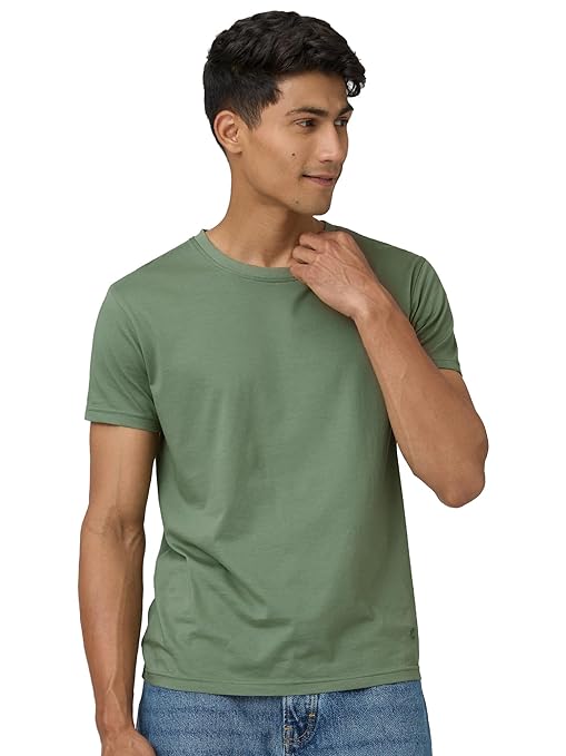 Men's regular fit green T-shirt by Seasons, casual cotton T-shirt with round neckline and short sleeves.