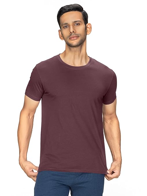Men's regular fit wine-colored T-shirt by Seasons with a crew neck and short sleeves, displayed flat.