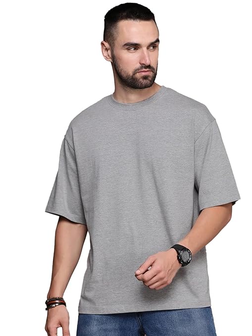 Men's oversized grey T-shirt from Seasons featuring a relaxed fit and soft fabric, shown on a hanger against a neutral background.