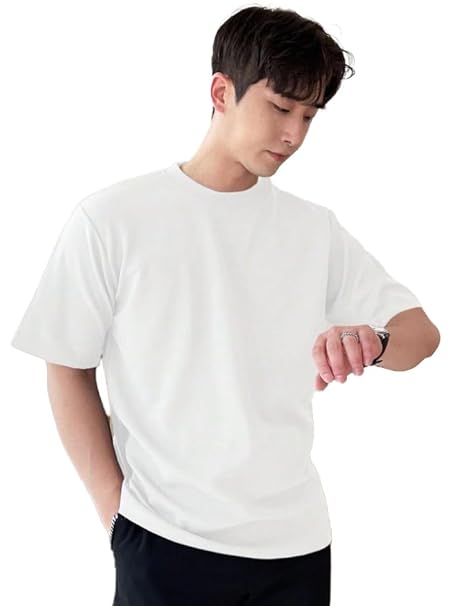White men's round neck T-shirt by Seasons, made from comfortable fabric, displayed on a plain background.