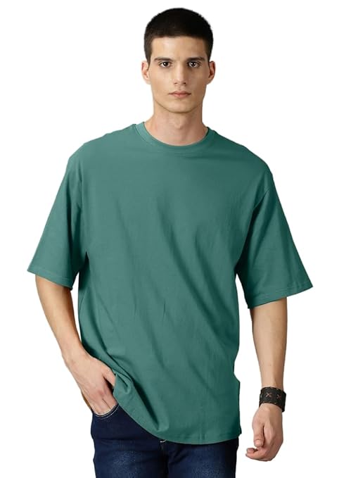 Men's loose fit olive green cotton T-shirt from Seasons, casual style with a relaxed fit and short sleeves.