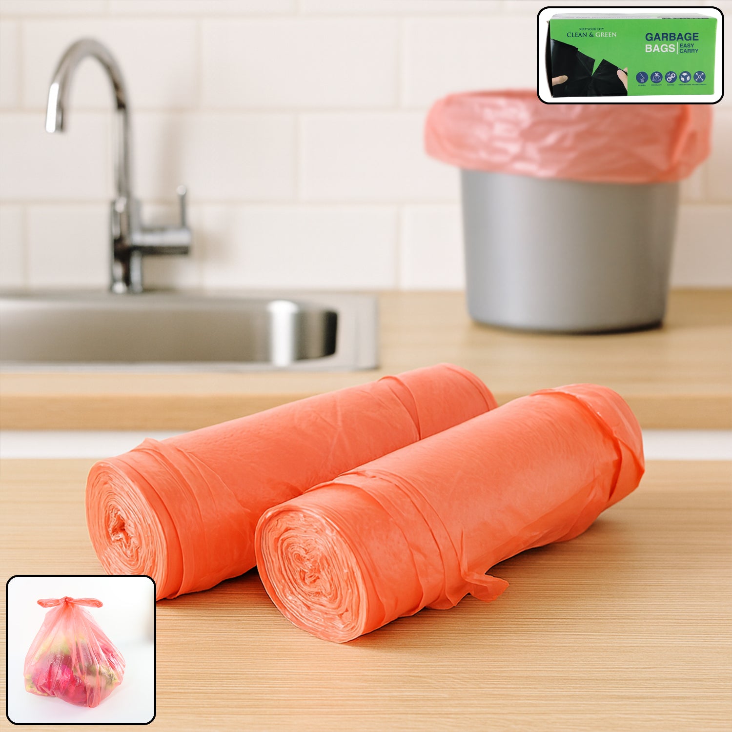 Wukusy Clean Garbage Bags, pack of 2 rolls, 45x40cm size, durable plastic waste bags for home use