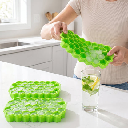 Wukusy silicone honeycomb ice cube tray with 37 cavities for freezing ice cubes or small treats, flexible and durable material.