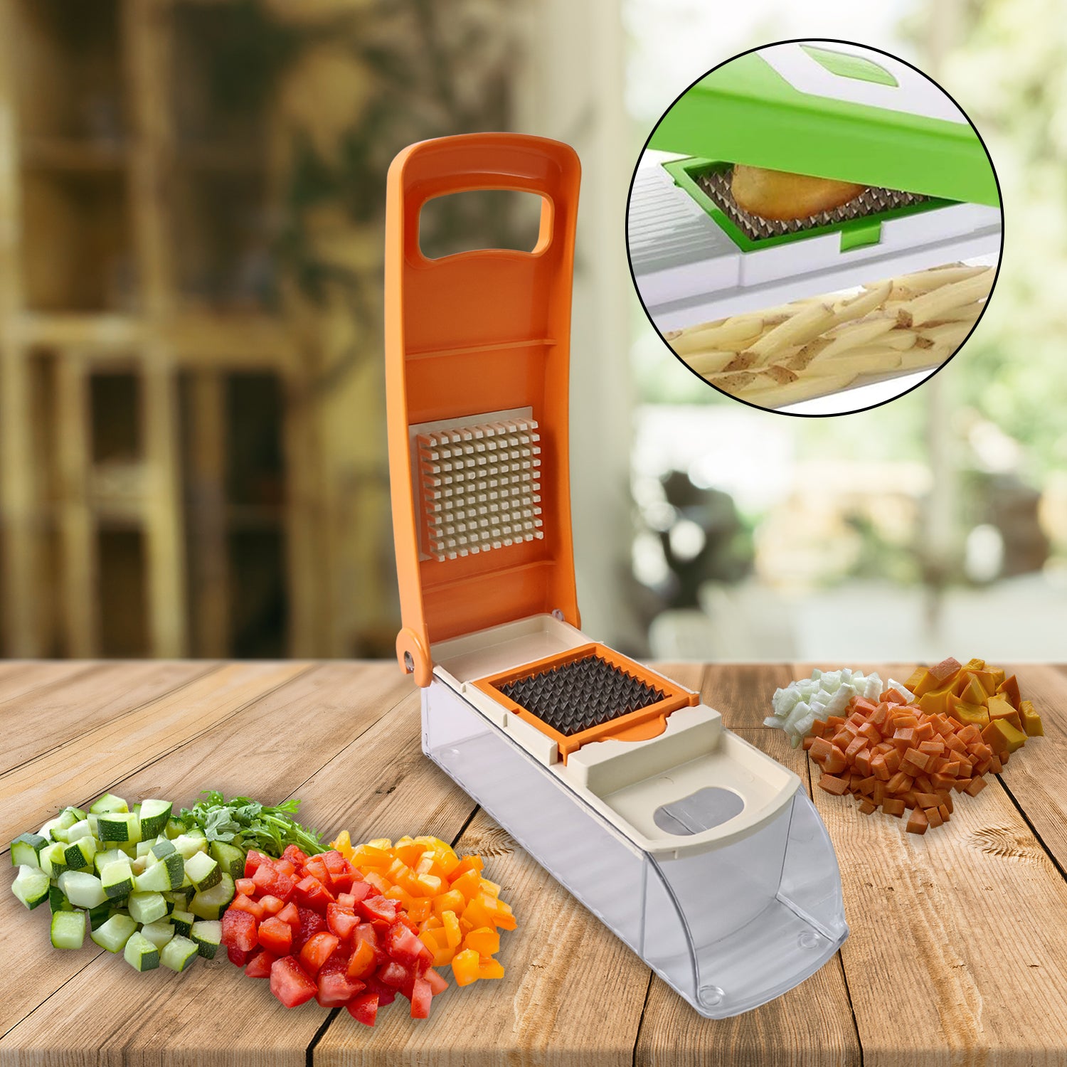 Wukusy Supermom Kitchen Master vegetable and fruit chopper with stainless steel blades for efficient food preparation.