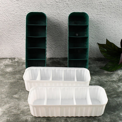 Wukusy 4-pack sock and underwear storage boxes with 5 compartments each, ideal for organizing socks, handkerchiefs, and underwear in drawers.