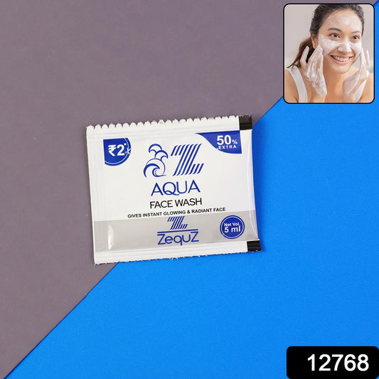 Wukusy Zequz Aqua Face Wash sachet, 5ml, single-use, lightweight facial cleanser for refreshing skin.