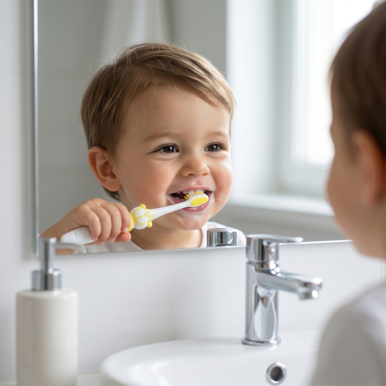 Two Wukusy 2-in-1 kids toothbrushes with playful helicopter toy designs, featuring colorful handles for children.