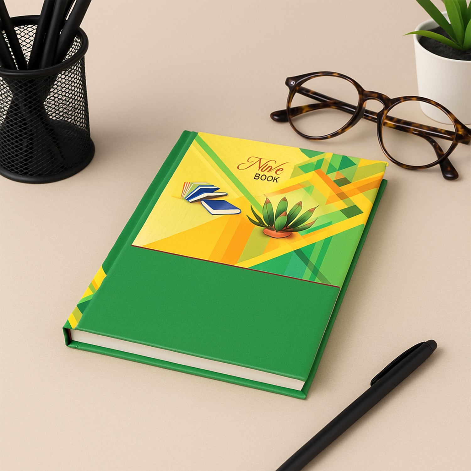 Wukusy hardcover ruled notebook with calendar, 160 pages, 22x16 cm, ideal for office note-taking and planning.
