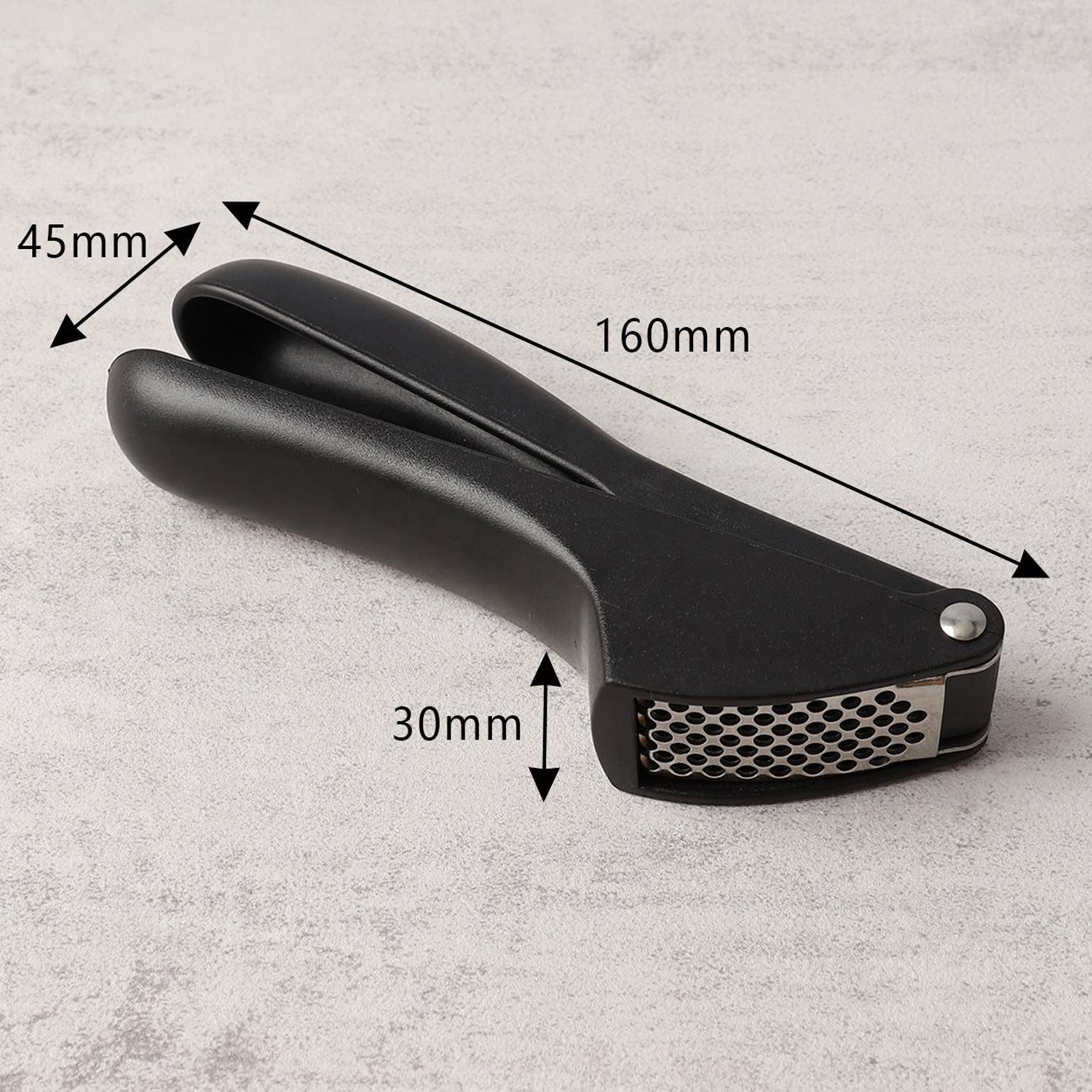 Wukusy manual garlic press crusher tool showing stainless steel body and handle for easy garlic mincing in the kitchen.
